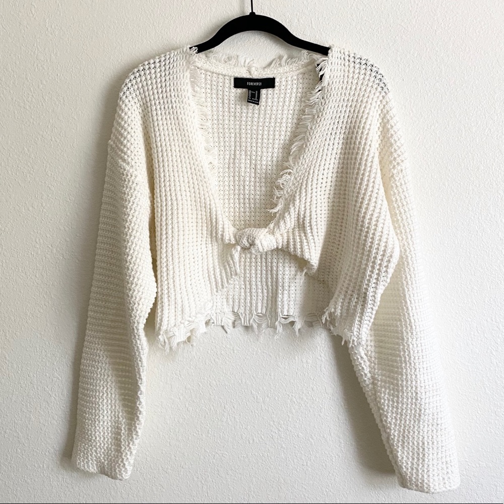 White Knit Cropped Sweater